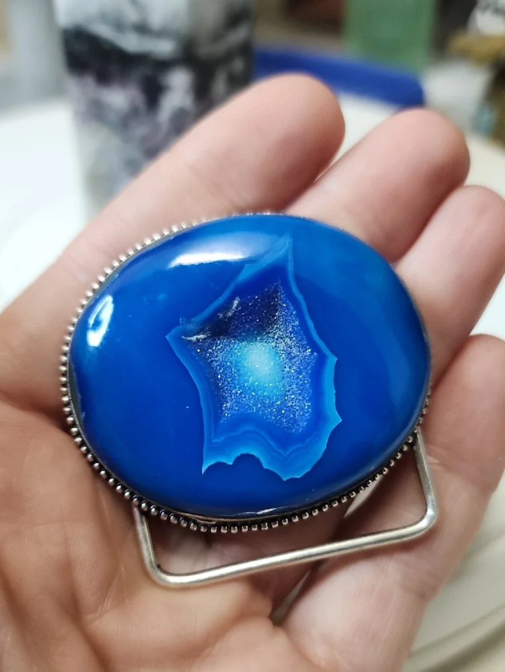 Blue Agate Belt Buckle Accent - Women's Accessory
